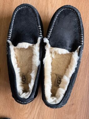 UGG Black Suede Shearling-Lined Moccasin Slippers